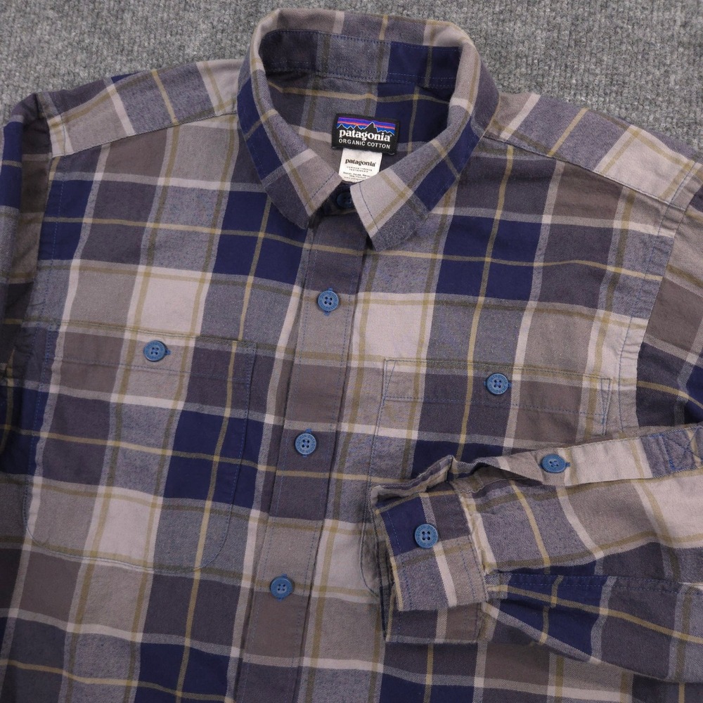 Patagonia Flannel Shirt Mens XS Blue Gray Plaid Lightweight Pima Cotton Outdoor